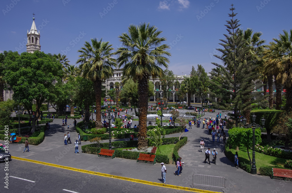 Plaza de Armas square with Basilica Cathedral of Arequipa, Arequipa city, Peru