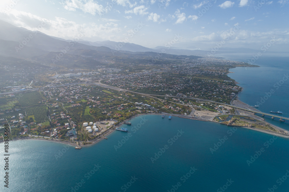aerial view of the Charilaos Trikoupis bridge Rio-Antirio aerial view of the Charilaos Trikoupis bridge Rio-Antirio