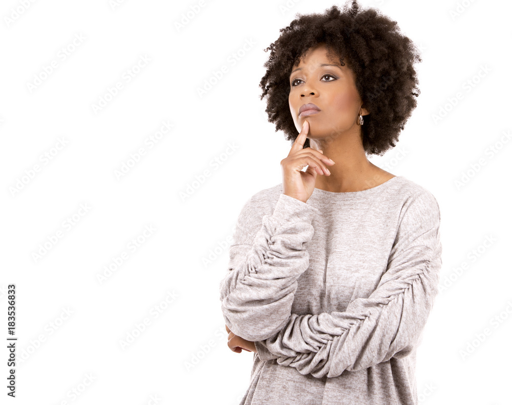depressed black casual woman on white background depressed black casual woman on white background