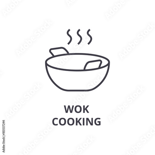wok cooking line icon, outline sign, linear symbol, flat vector illustration