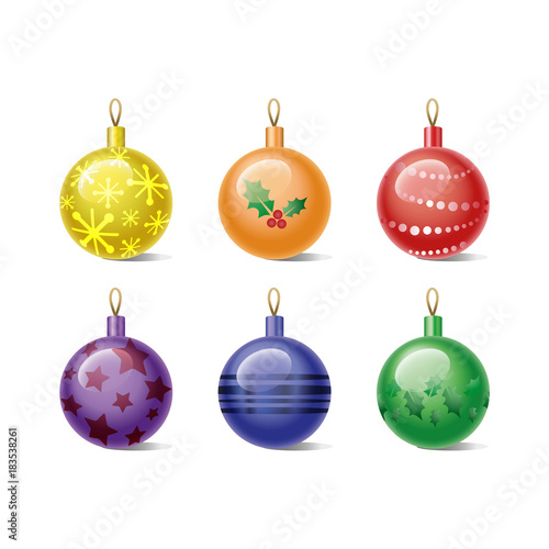 Colored Christmas balls set isolated on a white background. Vector illustration