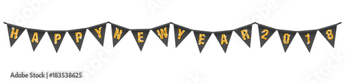 Happy new year 2018 pennants glitter gold black