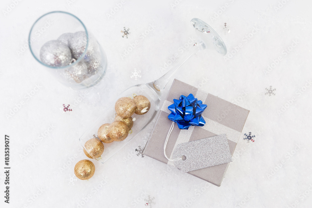 New year gift concept with champagne glass New year gift concept with champagne glass
