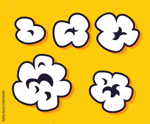 Popcorn set. Black and white icons.	