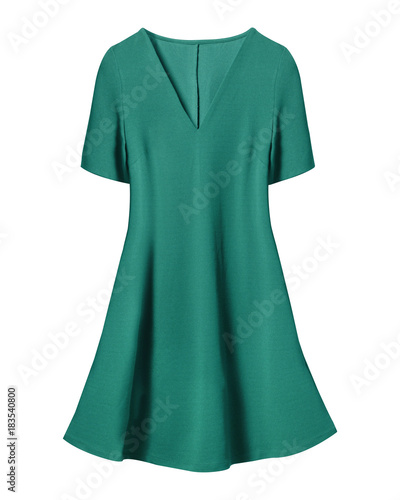 Turquoise retro dress with short sleeves isolated on white