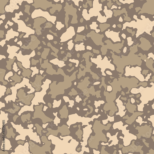 Seamless camouflage pattern with mosaic of abstract stains. Military and desert army camo background in brown and beige shade.