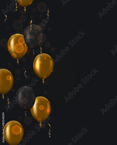 Vector modern golden balloons background for happy berthday or anniversary day. Event invitation. photo