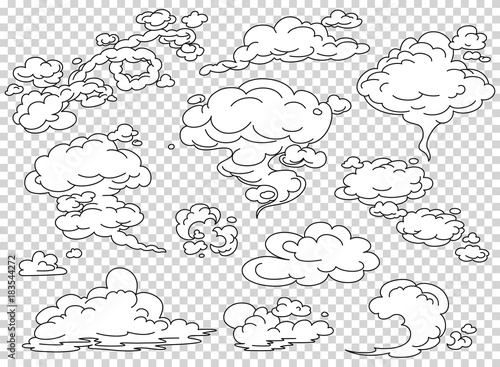 Comic book steam clouds set. Cartoon white smoke vector Illustration. Fog flat isolated clipart for design, effects and advertising posters