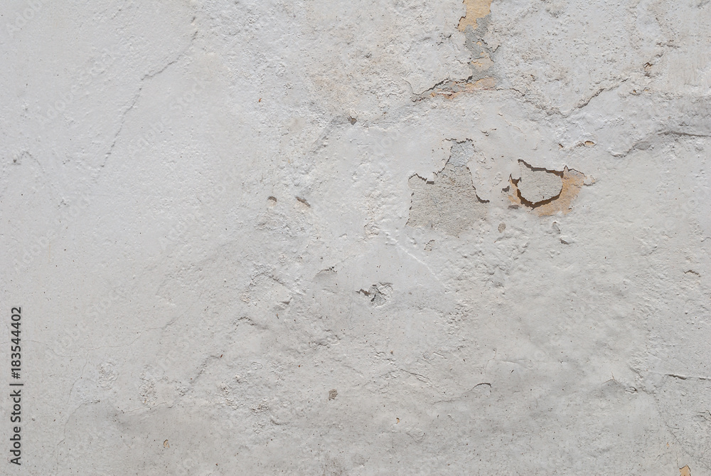 old chipped plaster on the concrete wall, landscape style, white background, texture