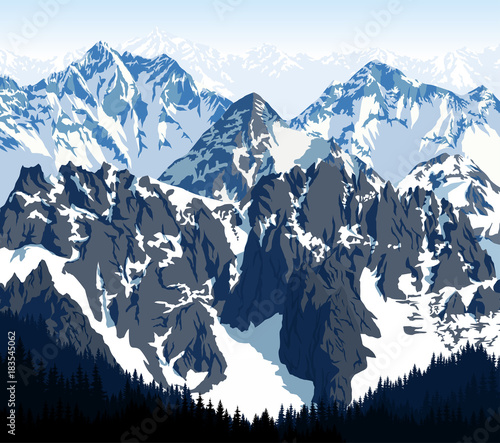 vector morning in beautiful mountains