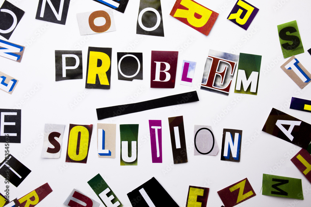 A word writing text showing concept of Problem Solution made of different magazine newspaper letter for Business case on the white background with copy space A word writing text showing concept of Problem Solution made of different magazine newspaper letter for Business case on the white background with copy space