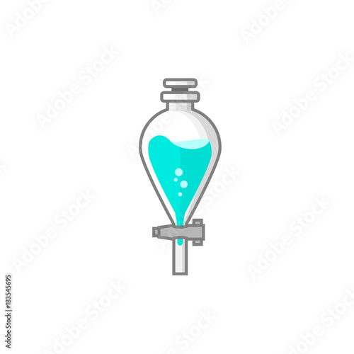 Scientific Separating Funnel with chemical liquid -  Laboratory glassware icon 20. Flat design concept. Vector illustration. photo
