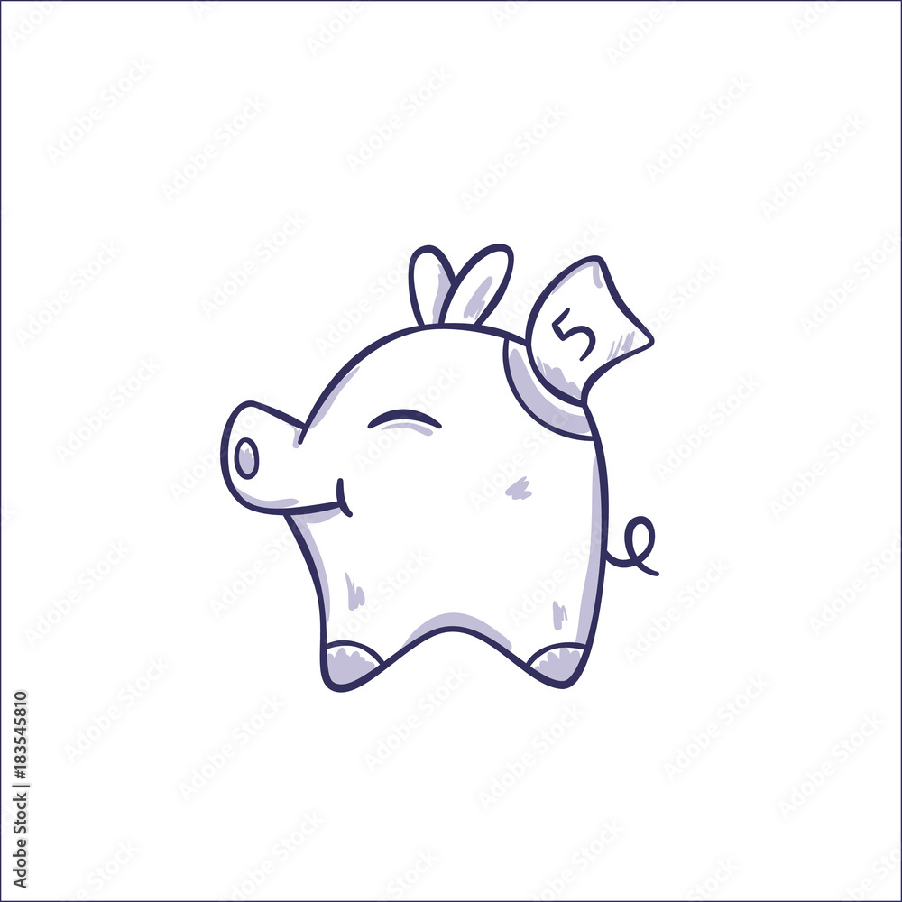 Pig money box with bank note doodle (outline) Pig money box with bank note doodle (outline)