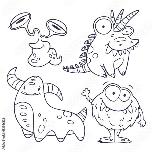 4 funny monster doodles (outlines)