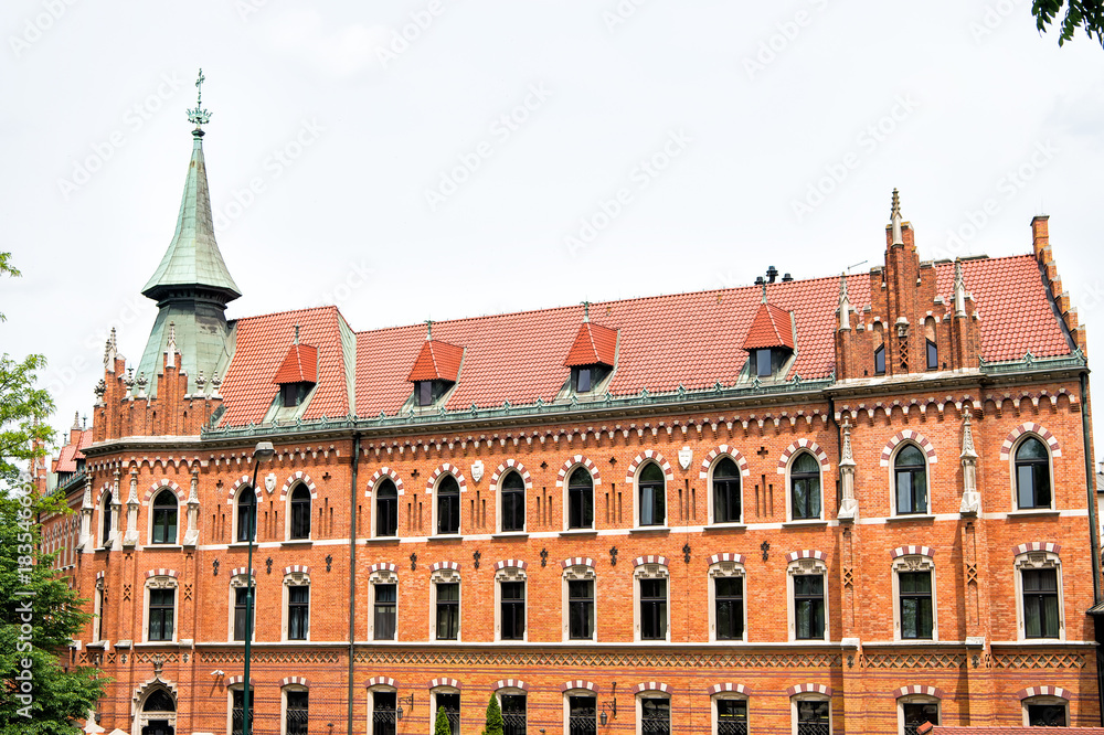 House of red brick material in krakow, poland