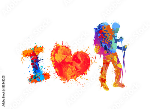 I love trekking. Splash paint traveller silhouette