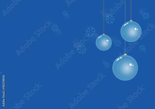 Light Blue Christmas balls on Blue Winter background with snowflakes. Vector