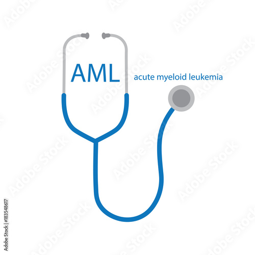 AML Acute Myeloid Leukemia text and stethoscope icon- vector illustration