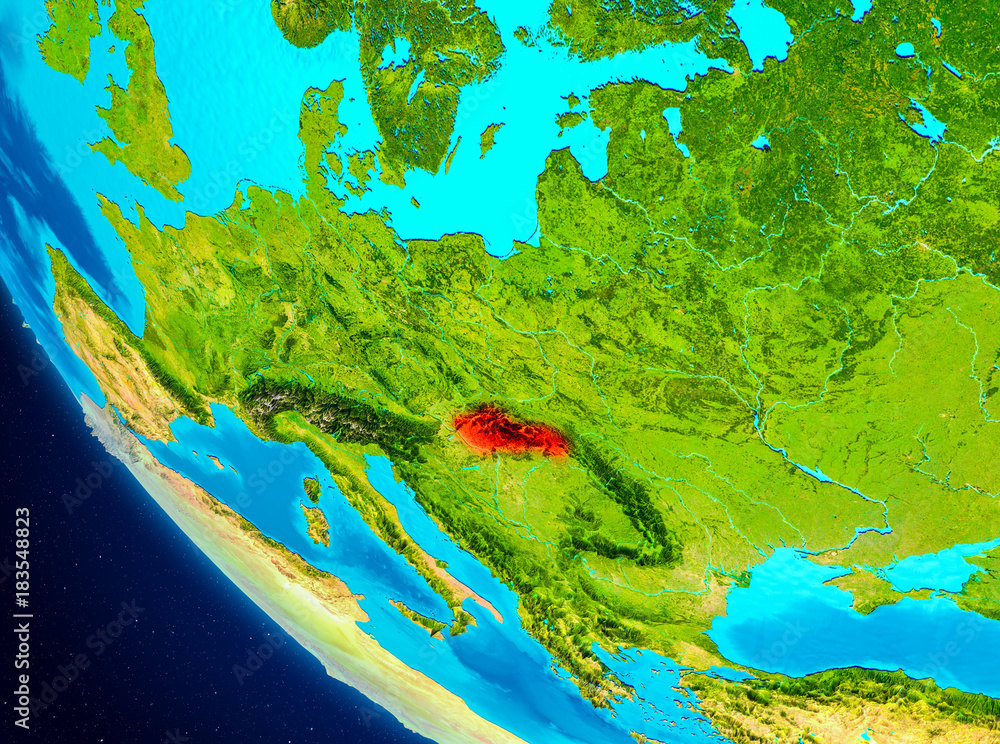 Slovakia on globe from space