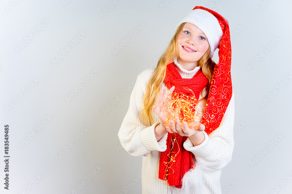 Girl wearing christmas cap Girl wearing christmas cap