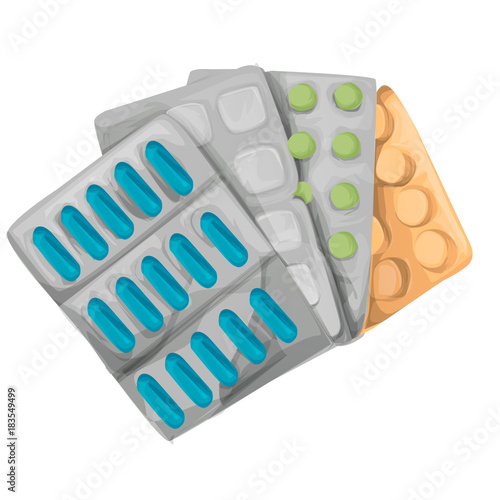 Medicine pills, pharmaceutical antibiotics drugs vector. olor pills, illustration of antibiotic and vitamin pill