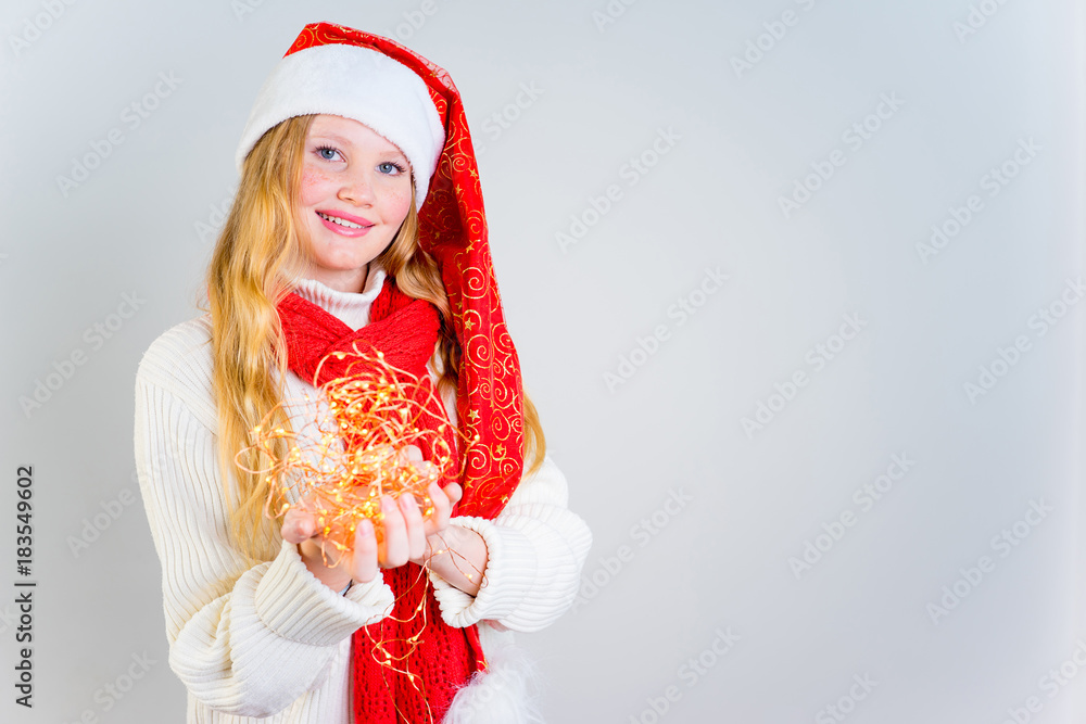 Girl wearing christmas cap Girl wearing christmas cap