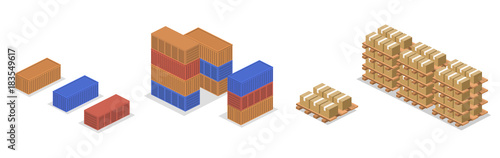 Isometric 3D vector illustration concept heavy containers of goods
