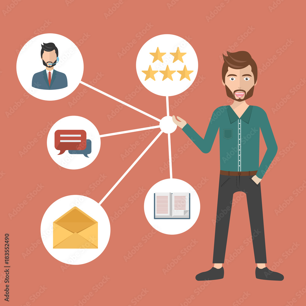 Customer Relationship Management. System for managing interactions with current and future customers. Flat vector illustration Customer Relationship Management. System for managing interactions with current and future customers. Flat vector illustration