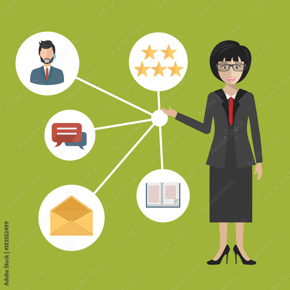 Customer Relationship Management. System for managing interactions with current and future customers. Flat vector illustration Customer Relationship Management. System for managing interactions with current and future customers. Flat vector illustration