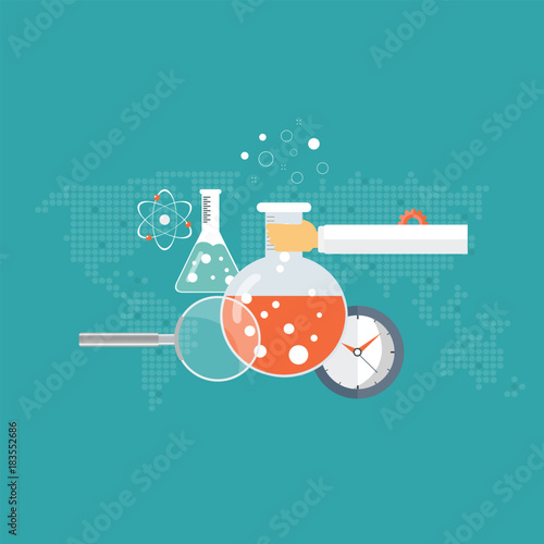 Laboratory equipment banner. Concept for science, medicine and knowledge. Flat vector illustration