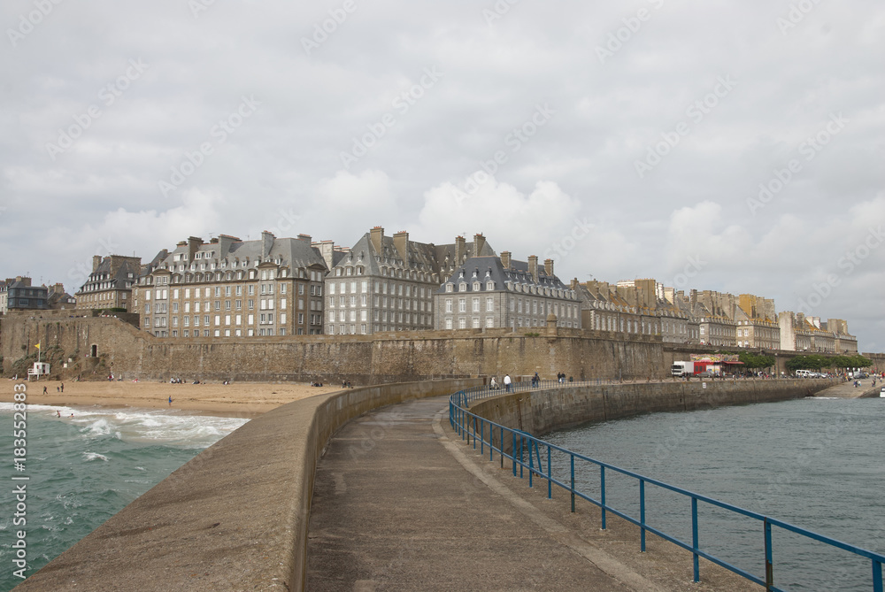 St Malo Brittany France - View of the Old Town from the end of the Pier
