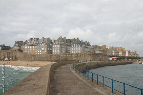 St Malo Brittany France - View of the Old Town from the end of the Pier