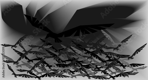 abstraction of silhouettes of birds birds poster