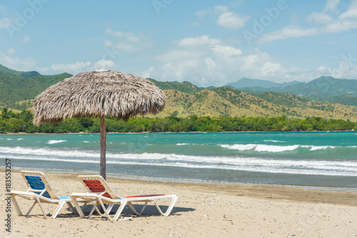 Beach umbrellas on Caribbean sea