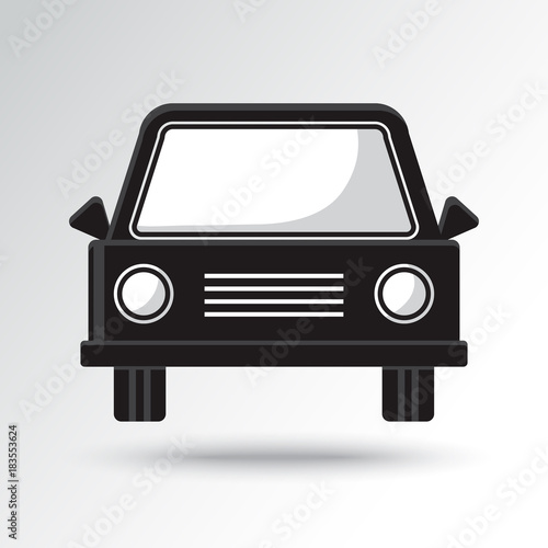 Black and white car icon with shadow. Vector illustration