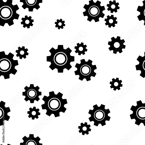 Seamless pattern. Black gears on white background. Vector illustration