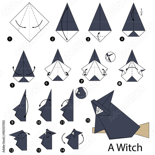 step by step instructions how to make origami A Witch
