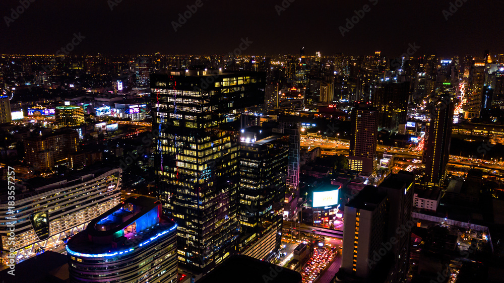 Obraz premium Aerial view of building or city in Night time