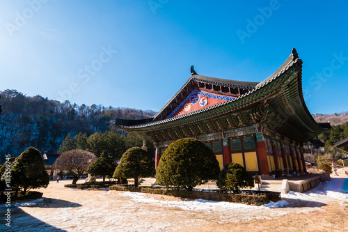 Pyeongchang, gangwon-do, South Korea - Woljeongsa Temple. (Woljeongsa is a head temple of the Jogye Order of Korean Buddhism, located on the eastern slopes of Odaesan in Pyeongchang)