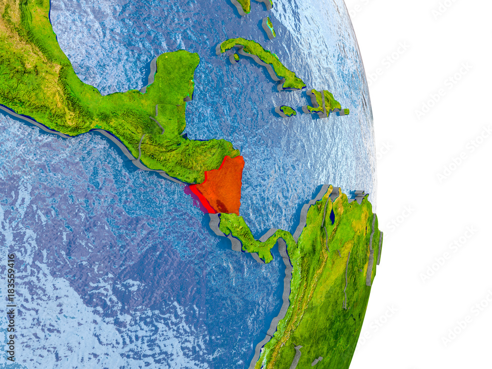 Nicaragua on realistic globe