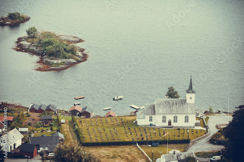 Bruvik Lutheran Church, island Osteroy Norway photo