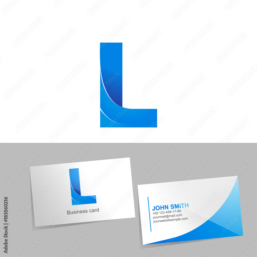 Gradient logo with the letter L of the logo. Mockup business card on white background. The concept of technology element design Gradient logo with the letter L of the logo. Mockup business card on white background. The concept of technology element design
