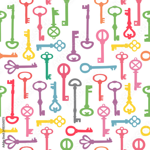 Vintage key silhouettes seamless pattern, vector illustration