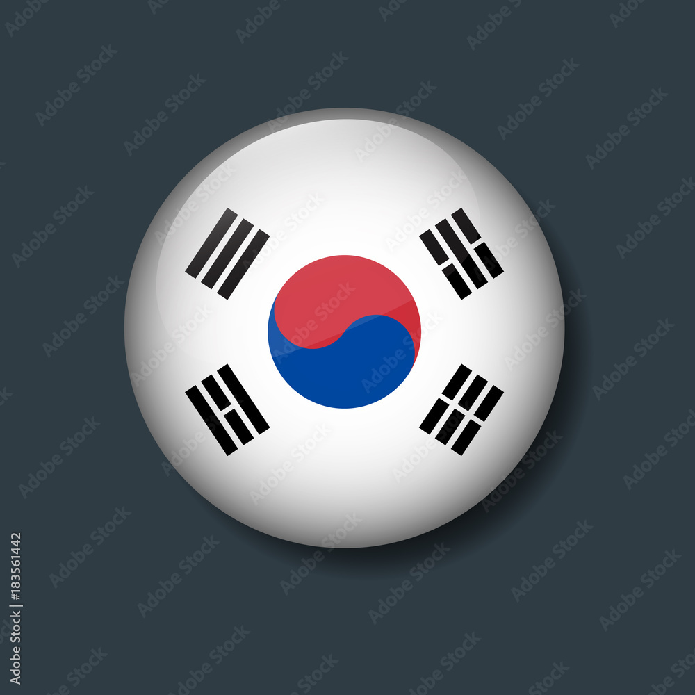 South Korea Flag on 3D Button, National Football or Soccer team logo Concept. South Korea Flag on 3D Button, National Football or Soccer team logo Concept.