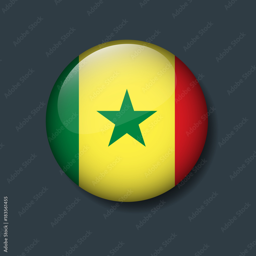 Senegal Flag on 3D Button, National Football or Soccer team logo Concept. Senegal Flag on 3D Button, National Football or Soccer team logo Concept.