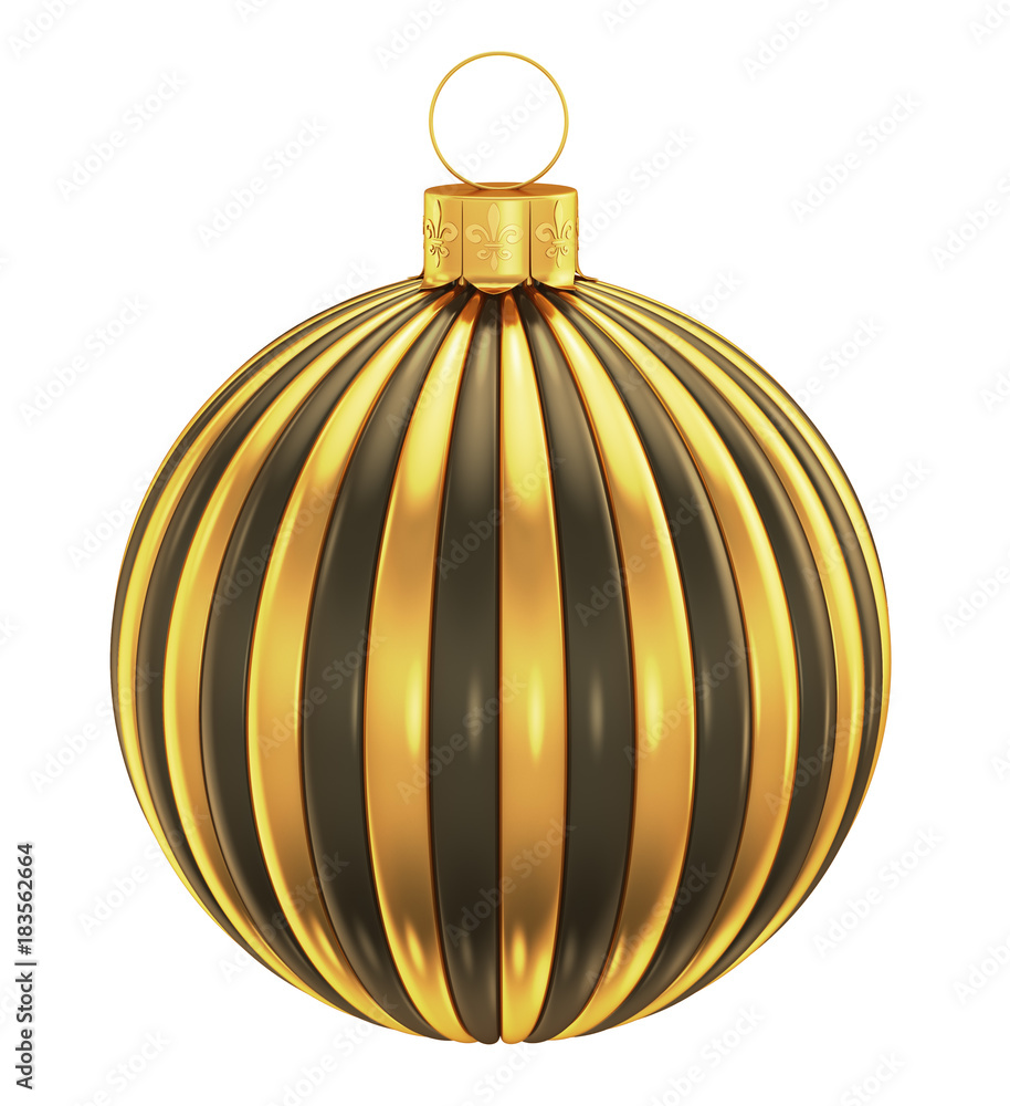 New year golden ball with black stripes on a white background. 3d rendering. New year golden ball with black stripes on a white background. 3d rendering.
