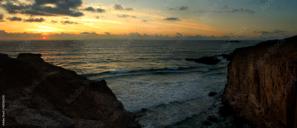 A beautiful sunset over the Cornish beach Gwithian