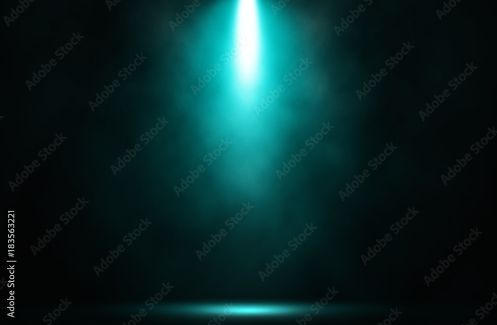 Blue spotlight smoke stage entertainment abstract background.