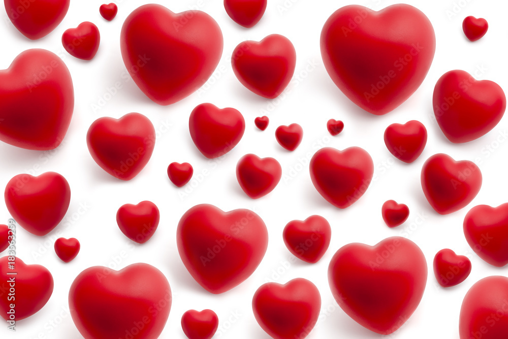 Red Rubber Hearts on White Backdrop for Backgrounds