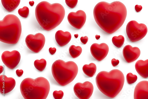 Red Rubber Hearts on White Backdrop for Backgrounds